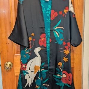 Chicos Floral Kimono with Crane Design